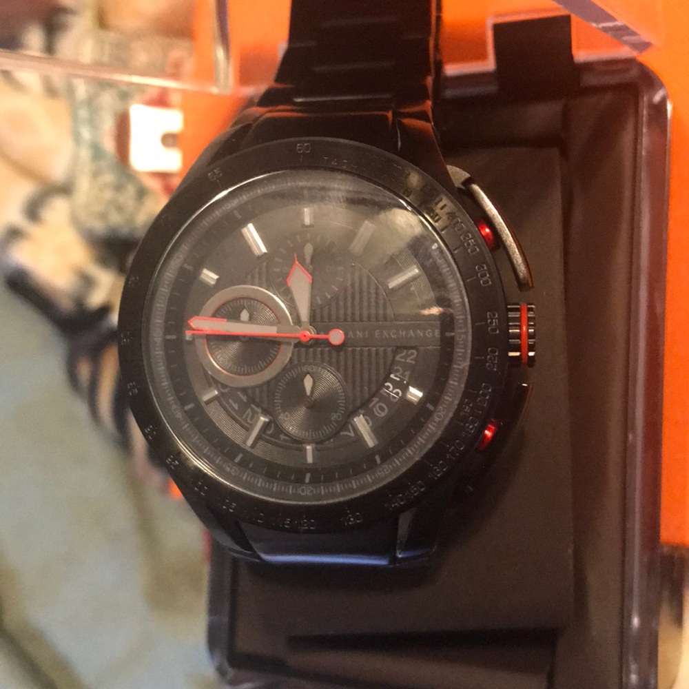 Black and red Armani exchange watch